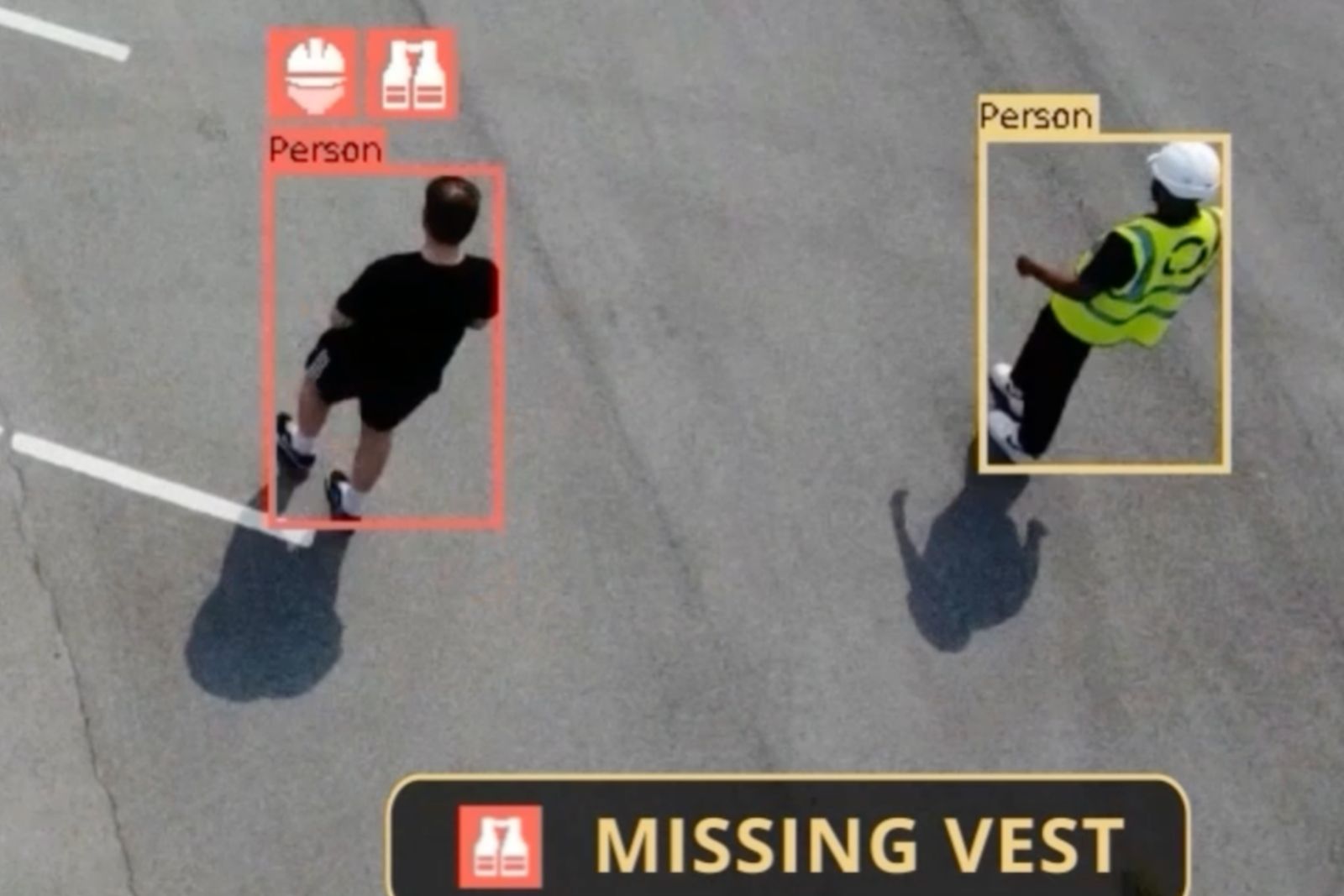 Camera analytics flagging a worker with a missing hi-vis vest