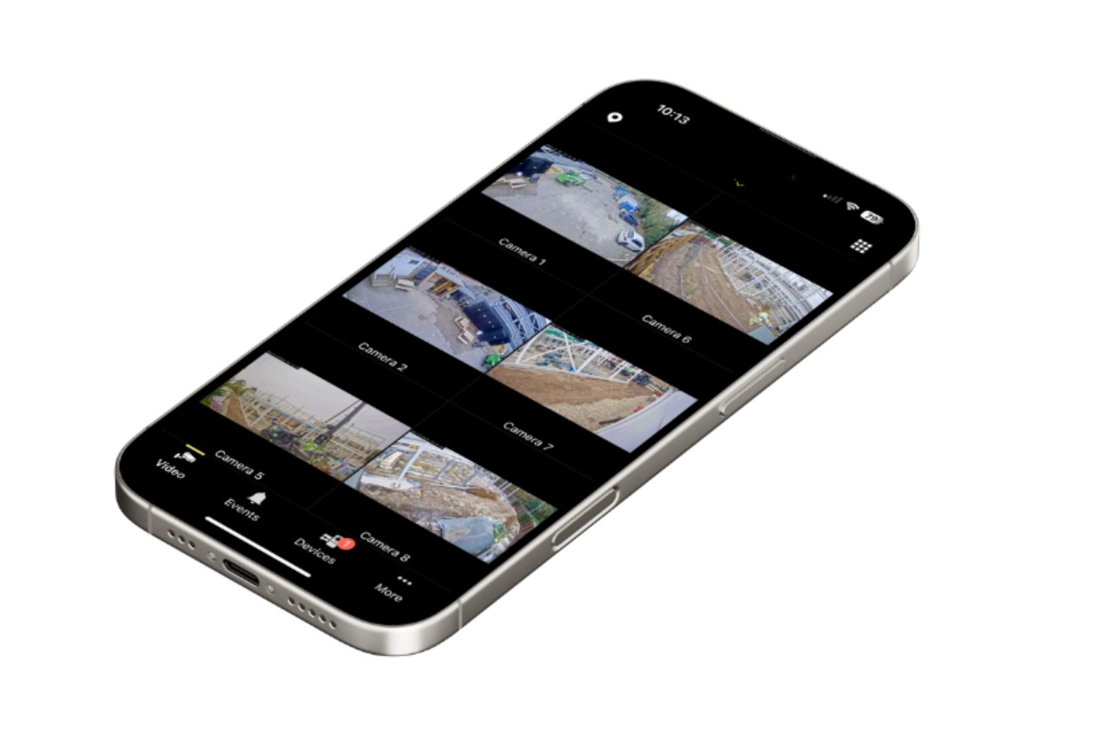 Live camera views from a monitored site on a smartphone